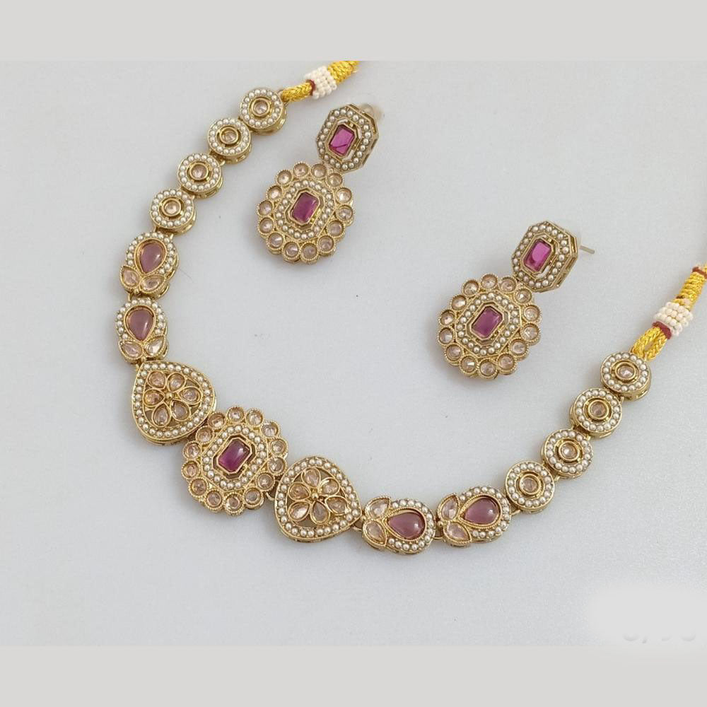 Rajwadi Collection Gold  Plated Crystal Stone And Pearl Necklace Set