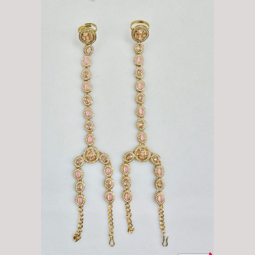 Rajwadi Collection Gold Plated Crystal Stone And Pearl Hand Harness