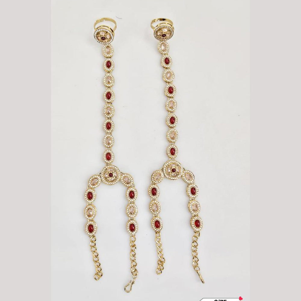 Rajwadi Collection Gold Plated Crystal Stone And Pearl Hand Harness