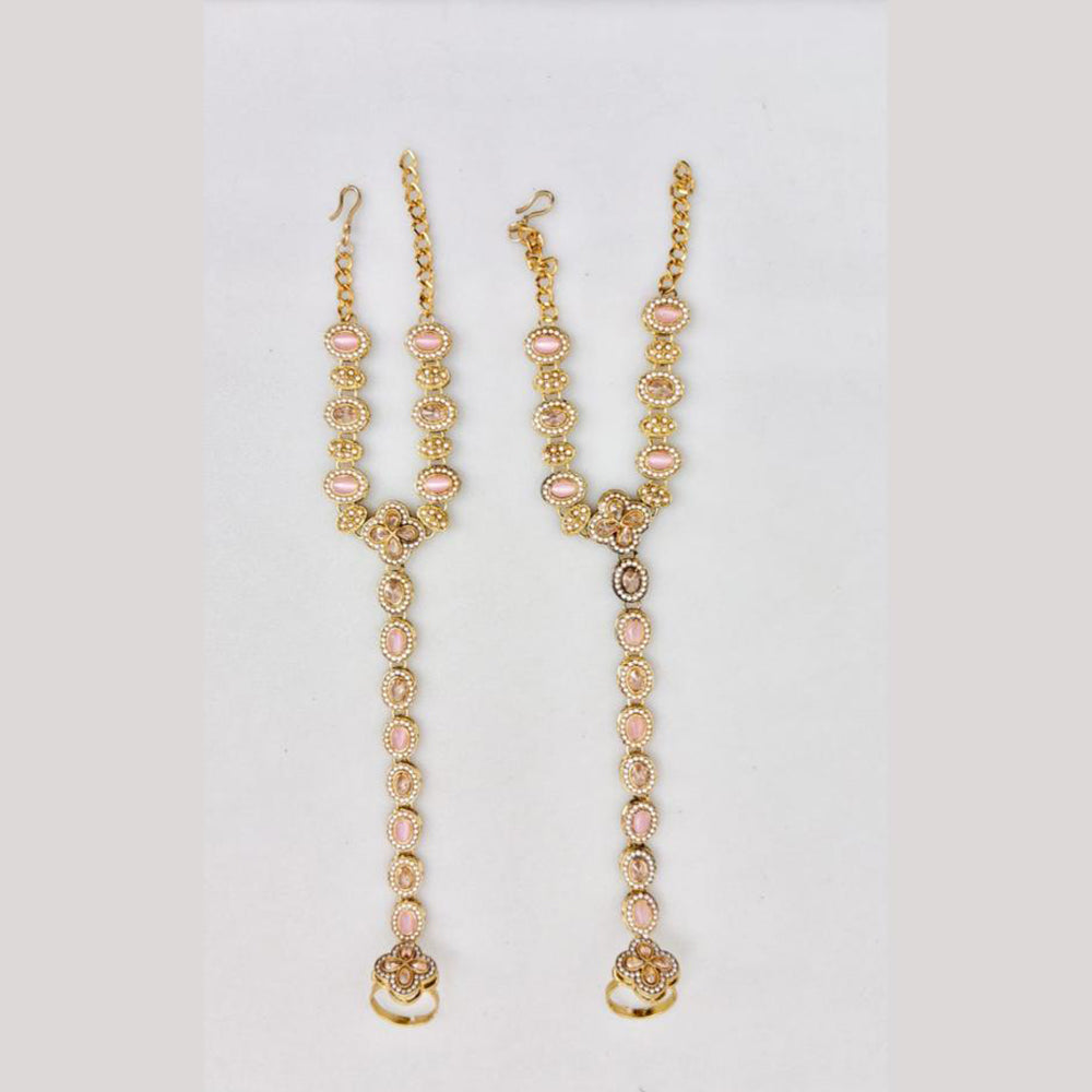 Rajwadi Collection Gold Plated Crystal Stone And Pearl Hand Harness
