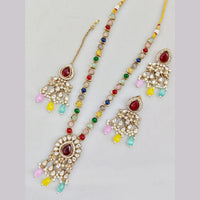 Rajwadi Collection Gold Plated Kundan And Beads Long Necklace Set