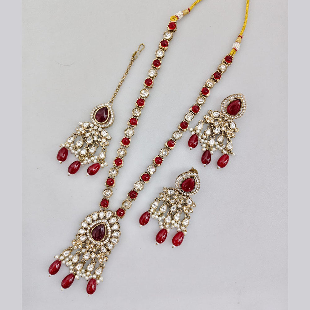 Rajwadi Collection Gold Plated Kundan And Beads Long Necklace Set