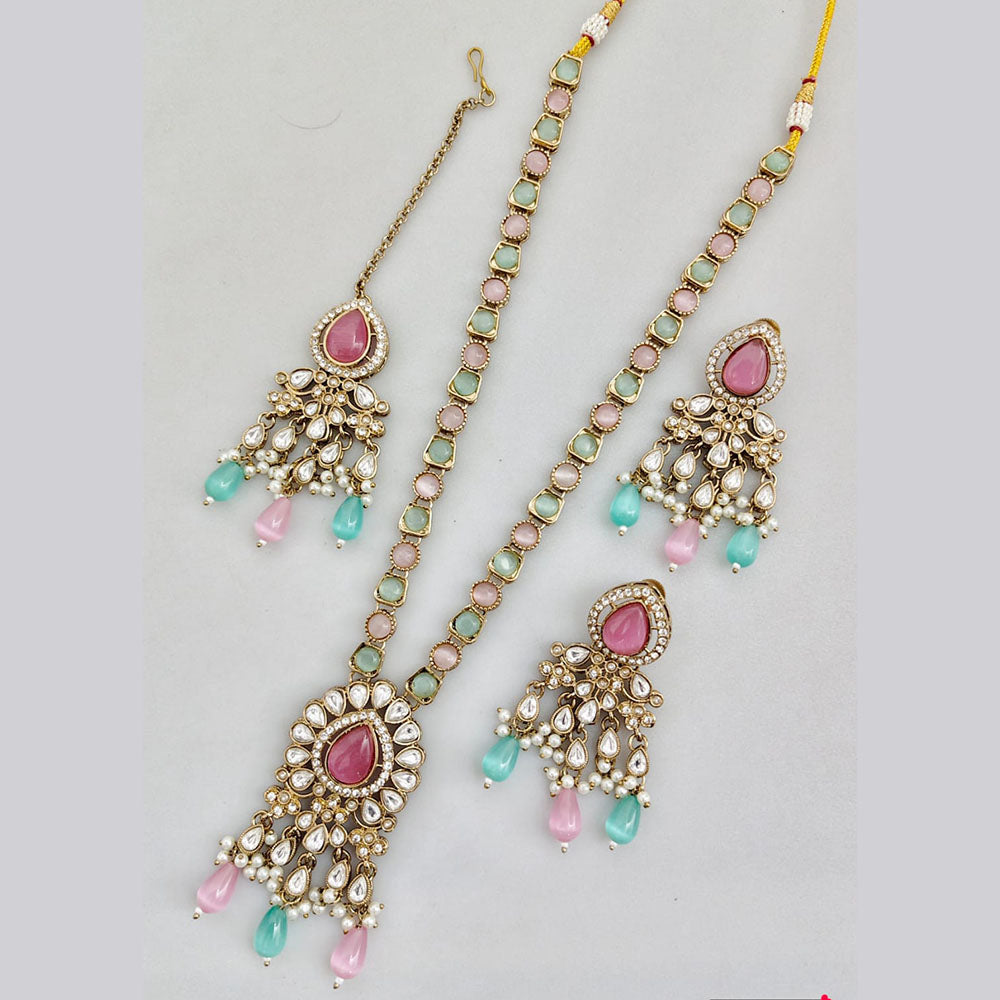 Rajwadi Collection Gold Plated Kundan And Beads Long Necklace Set