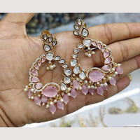 Rajwadi Collection Gold Plated American Diamond Polki Kundan And Beads Dangler Earrings