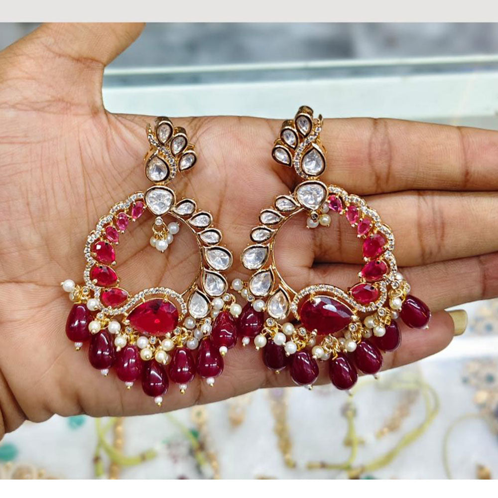 Rajwadi Collection Gold Plated American Diamond Polki Kundan And Beads Dangler Earrings