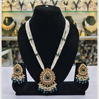 Rajwadi Collection Gold Plated Crystal Stone Pearl And Beads Long Necklace Set