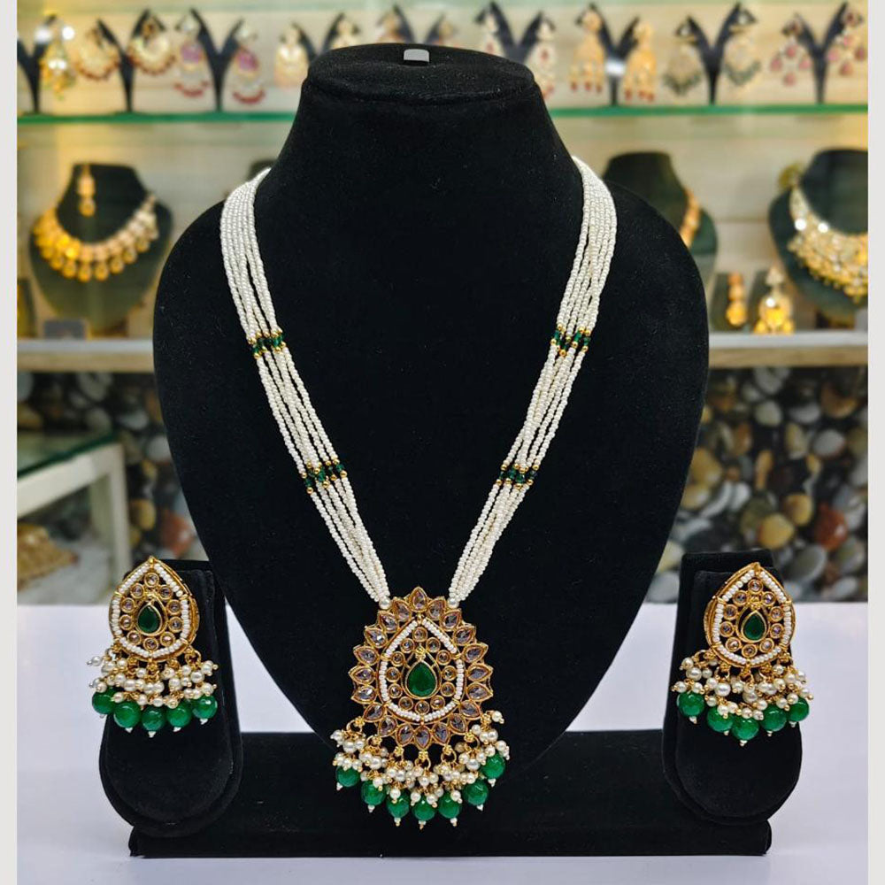 Rajwadi Collection Gold Plated Crystal Stone Pearl And Beads Long Necklace Set