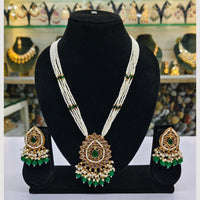 Rajwadi Collection Gold Plated Crystal Stone Pearl And Beads Long Necklace Set