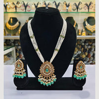 Rajwadi Collection Gold Plated Crystal Stone Pearl And Beads Long Necklace Set