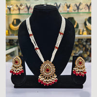 Rajwadi Collection Gold Plated Crystal Stone Pearl And Beads Long Necklace Set