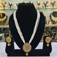 Rajwadi Collection Gold Plated Crystal Stone Pearl And Beads Long Necklace Set