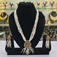 Rajwadi Collection Gold Plated Crystal Stone And Pearl Long Necklace Set
