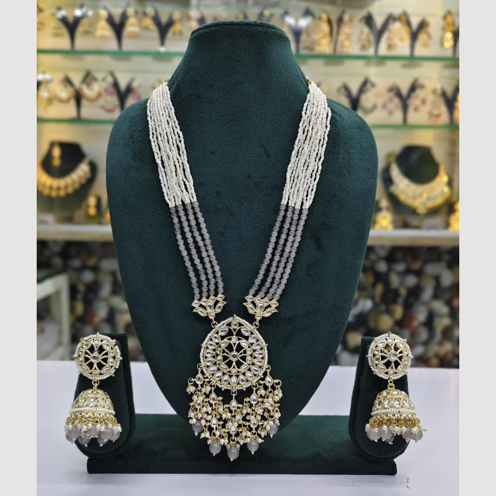 Rajwadi Collection Gold Plated Kundan And Beads Long Necklace Set