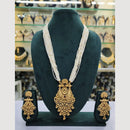 Rajwadi Collection Gold Plated Pota Stone And Pearl Long Necklace Set