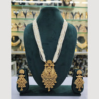 Rajwadi Collection Gold Plated Pota Stone And Pearl Long Necklace Set