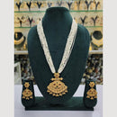 Rajwadi Collection Gold Plated Pota Stone And Pearl Long Necklace Set