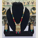 Rajwadi Collection Gold Plated Pota Stone And Meenakari Long Necklace Set