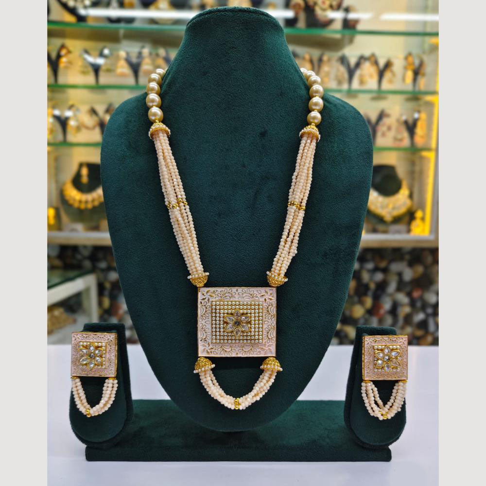 Rajwadi Collection Gold Plated Crystal Stone And Meenakari Long Necklace Set