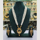 Rajwadi Collection Gold Plated Pota Stone And Pearl Long Necklace Set
