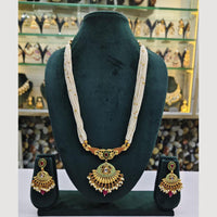 Rajwadi Collection Gold Plated Pota Stone And Meenakari Long Necklace Set