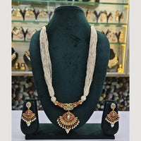 Rajwadi Collection Gold Plated Pota Stone And Meenakari Long Necklace Set