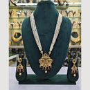 Rajwadi Collection Gold Plated Pota Stone And Pearl Long Necklace Set