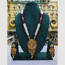 Rajwadi Collection Gold Plated Pota Stone And Pearl Long Necklace Set