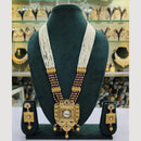 Rajwadi Collection Gold Plated Pota Stone And Pearl Long Necklace Set
