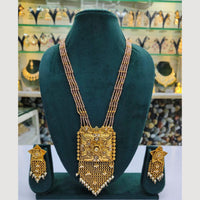 Rajwadi Collection Gold Plated Crystal Stone Pearl And Beads Long Necklace Set