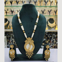 Rajwadi Collection Gold Plated Pota Stone And Pearl Long Necklace Set