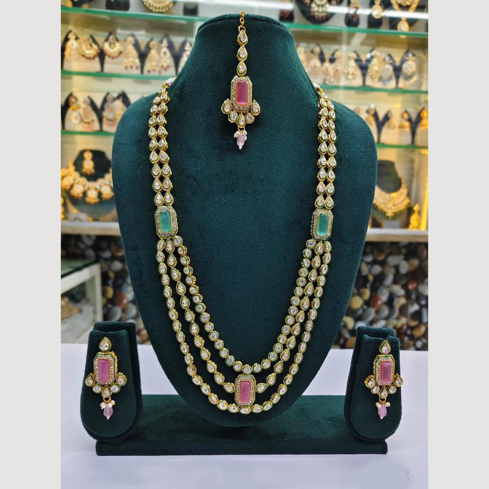 Rajwadi Collection Gold Plated Crystal Stone Long Necklace Set