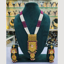 Rajwadi Collection Gold Plated Pota Stone And Pearl Long Necklace Set