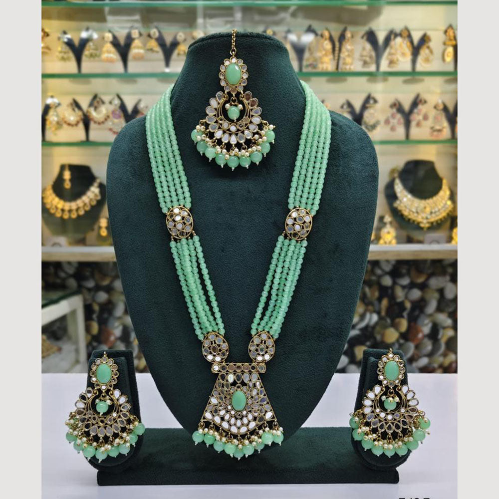 Rajwadi Collection Gold Plated Pearl Mirror And Beads Long Necklace Set