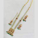 Rajwadi Collection Gold Plated Pota Stone And Pearl Long Necklace Set