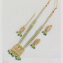 Rajwadi Collection Gold Plated Pota Stone And Pearl Long Necklace Set