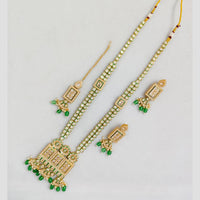 Rajwadi Collection Gold Plated Pota Stone And Pearl Long Necklace Set