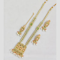 Rajwadi Collection Gold Plated Pota Stone And Pearl Long Necklace Set