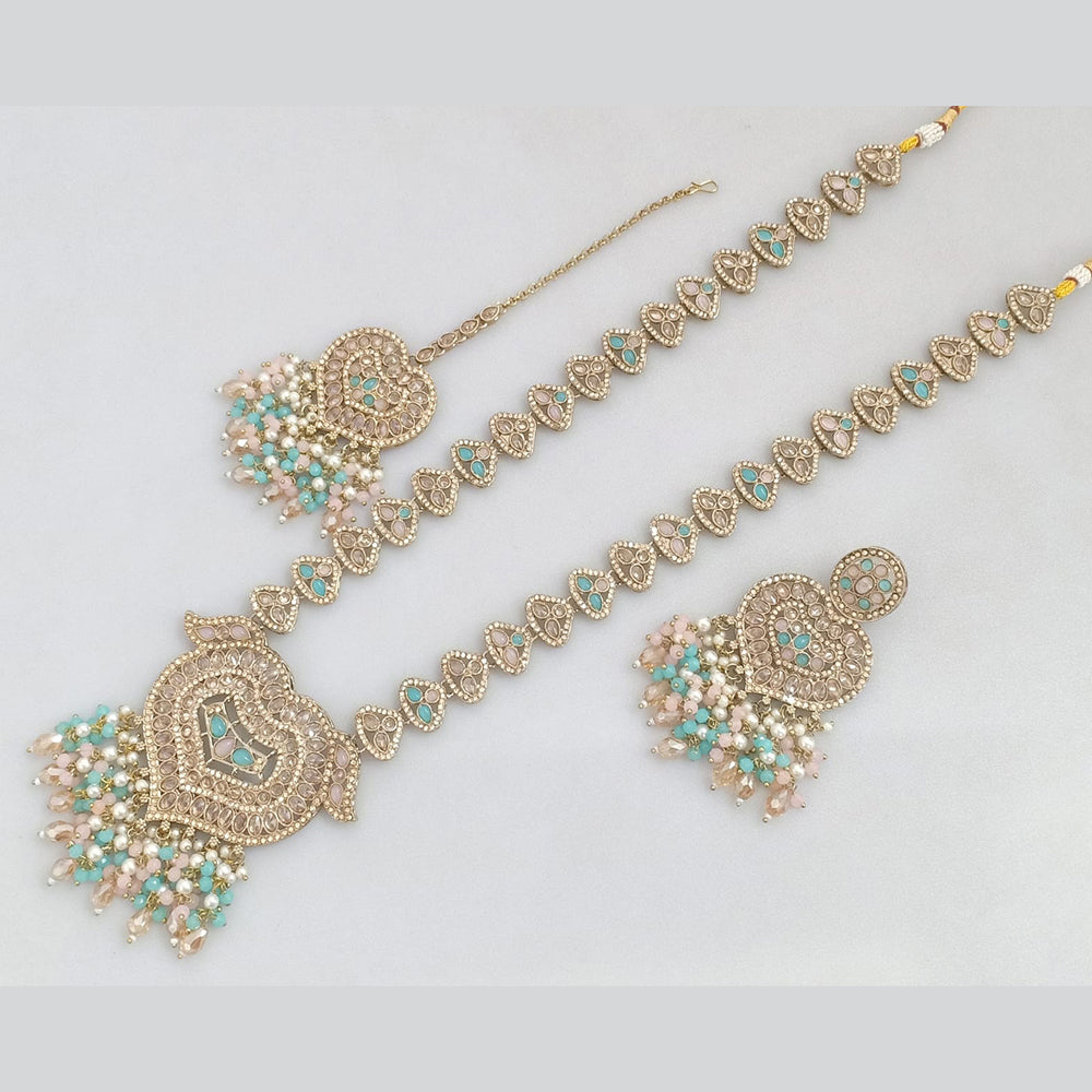 Rajwadi Collection Gold Plated Crystal Pearl And Beads Long Necklace Set