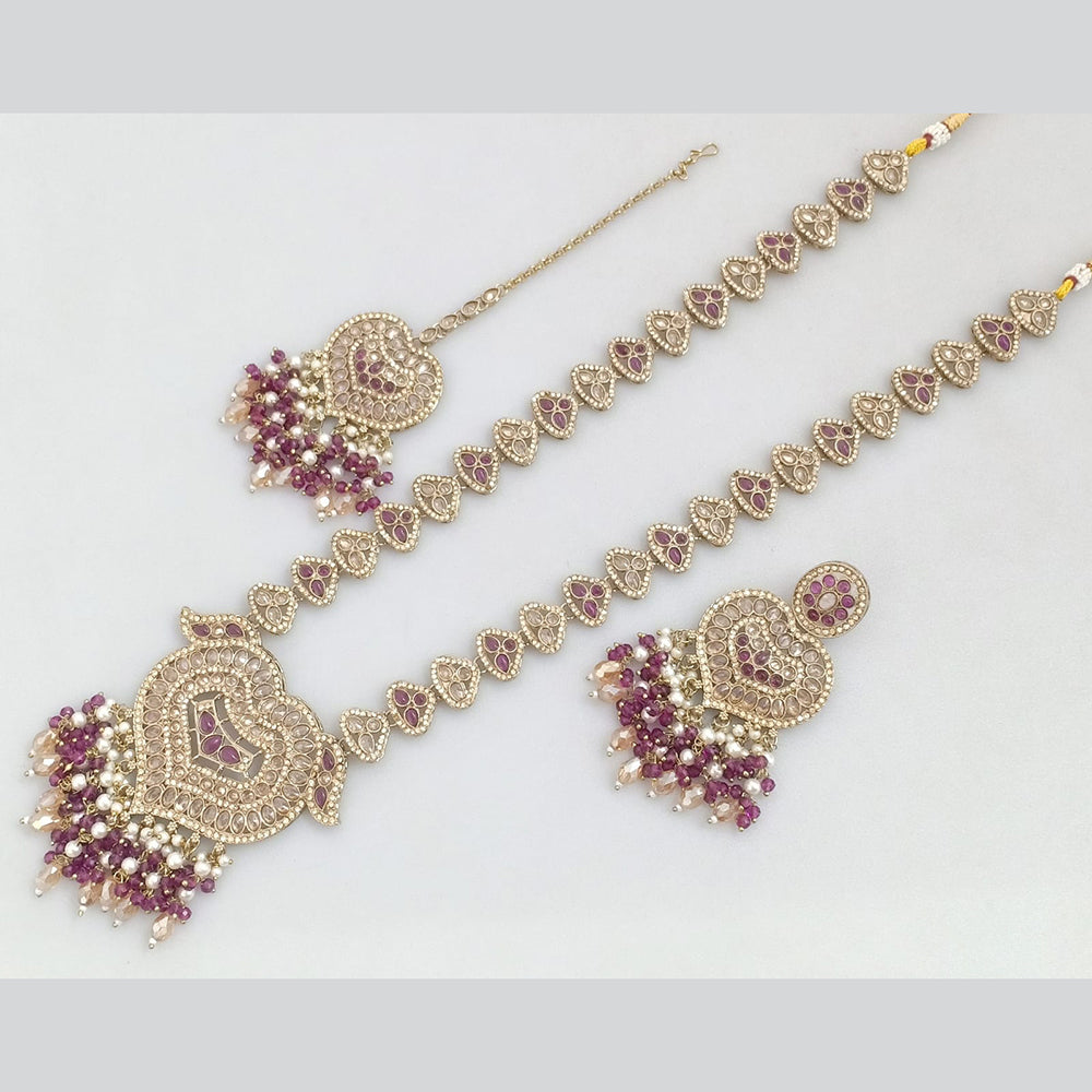 Rajwadi Collection Gold Plated Crystal Pearl And Beads Long Necklace Set