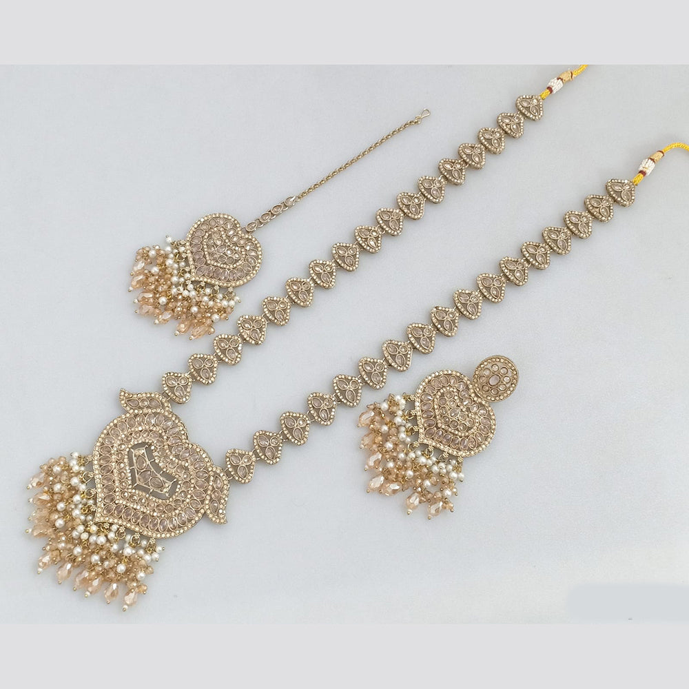 Rajwadi Collection Gold Plated Crystal Pearl And Beads Long Necklace Set