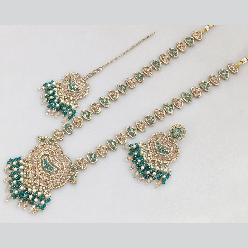 Rajwadi Collection Gold Plated Crystal Pearl And Beads Long Necklace Set