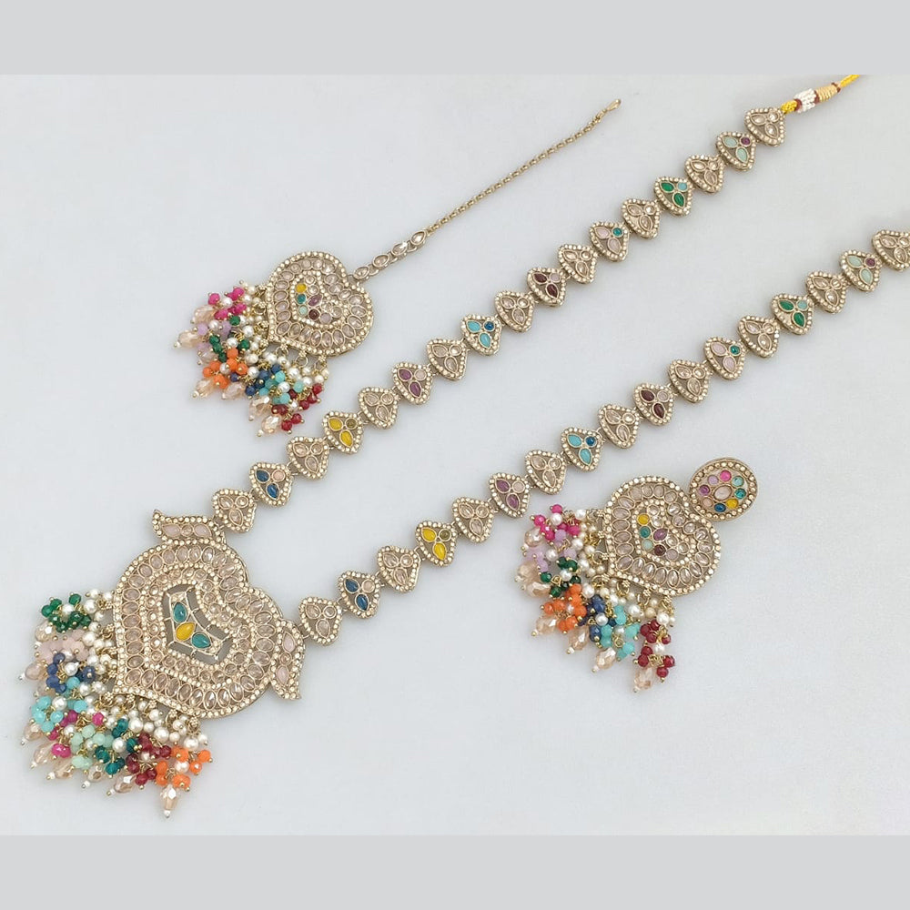 Rajwadi Collection Gold Plated Crystal Pearl And Beads Long Necklace Set