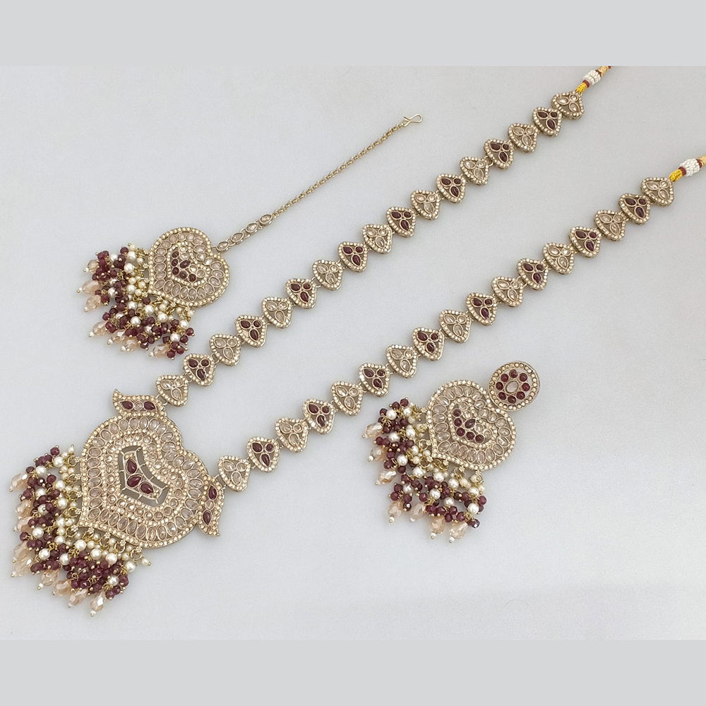 Rajwadi Collection Gold Plated Crystal Pearl And Beads Long Necklace Set