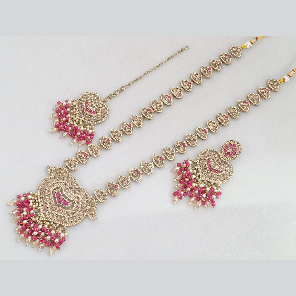 Rajwadi Collection Gold Plated Crystal Pearl And Beads Long Necklace Set