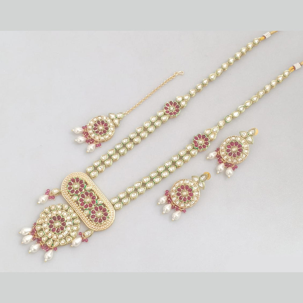 Rajwadi Collection Gold Plated Crystal Beads And Pearl Long Necklace Set