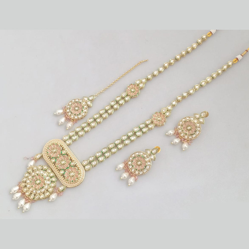 Rajwadi Collection Gold Plated Crystal Beads And Pearl Long Necklace Set