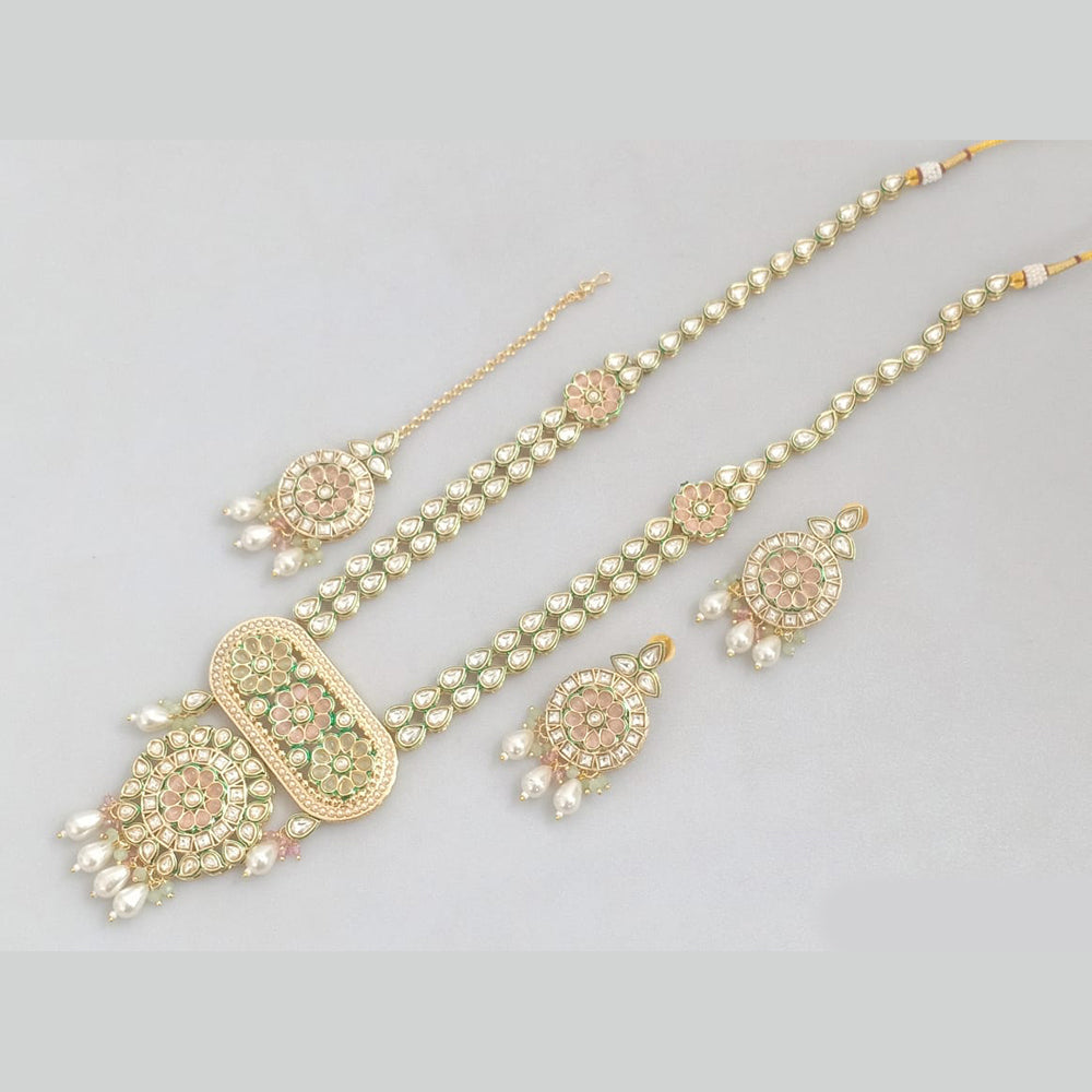 Rajwadi Collection Gold Plated Crystal Beads And Pearl Long Necklace Set