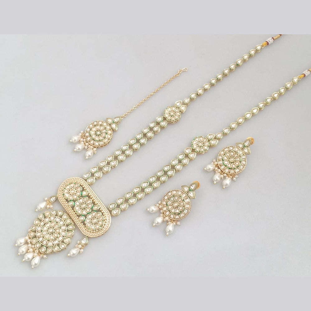 Rajwadi Collection Gold Plated Crystal Beads And Pearl Long Necklace Set