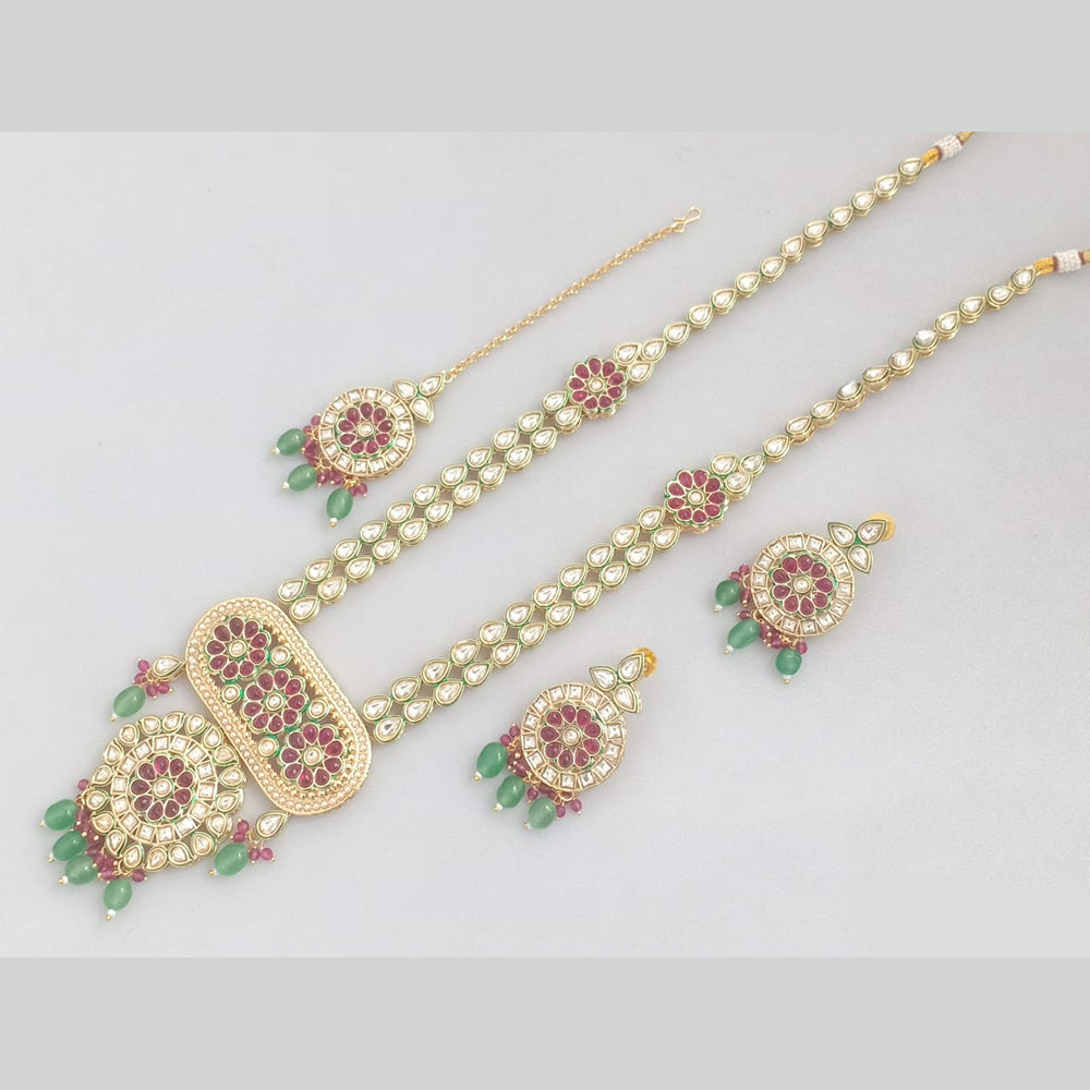 Rajwadi Collection Gold Plated Beads And Kundan Long Necklace Set