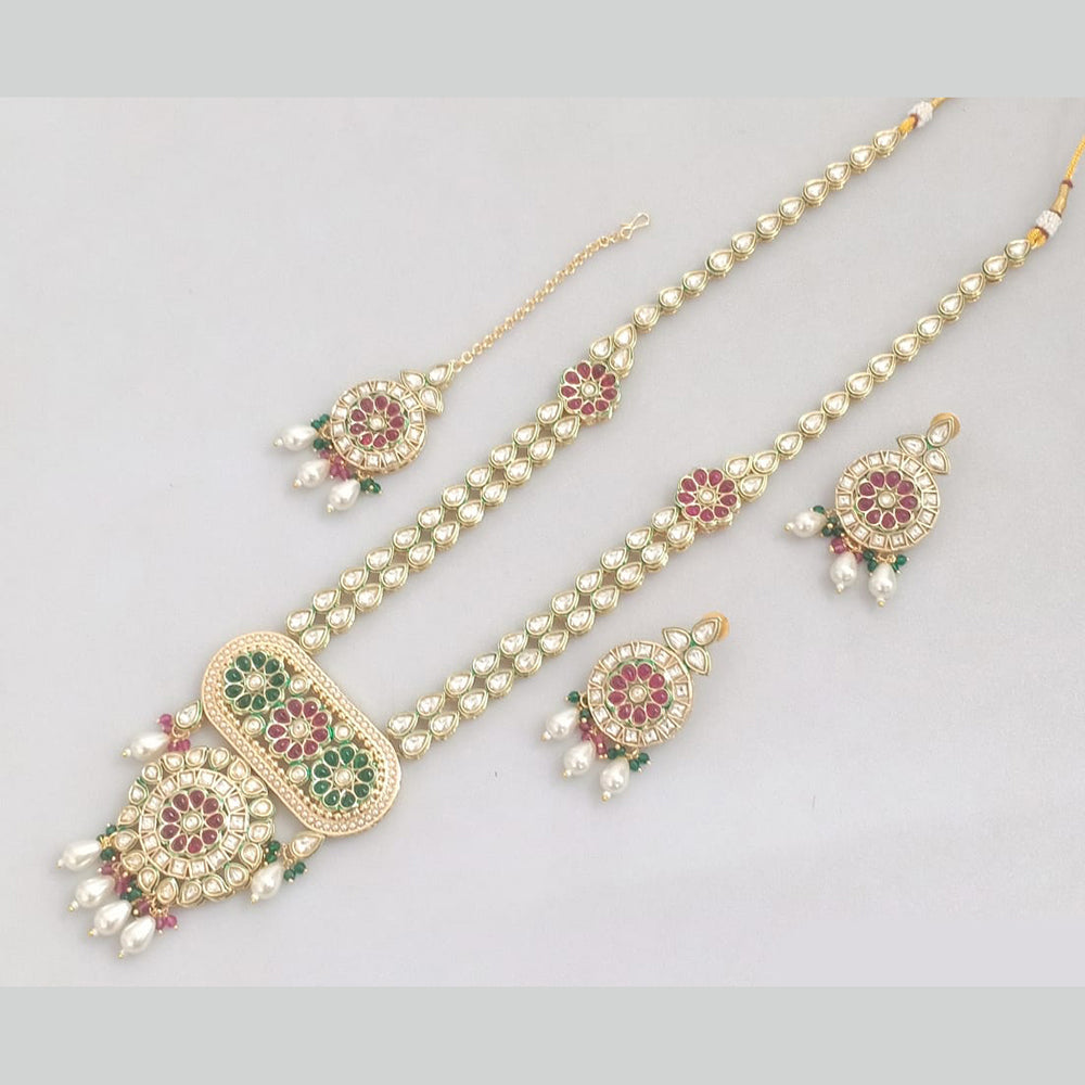 Rajwadi Collection Gold Plated Beads And Kundan Long Necklace Set